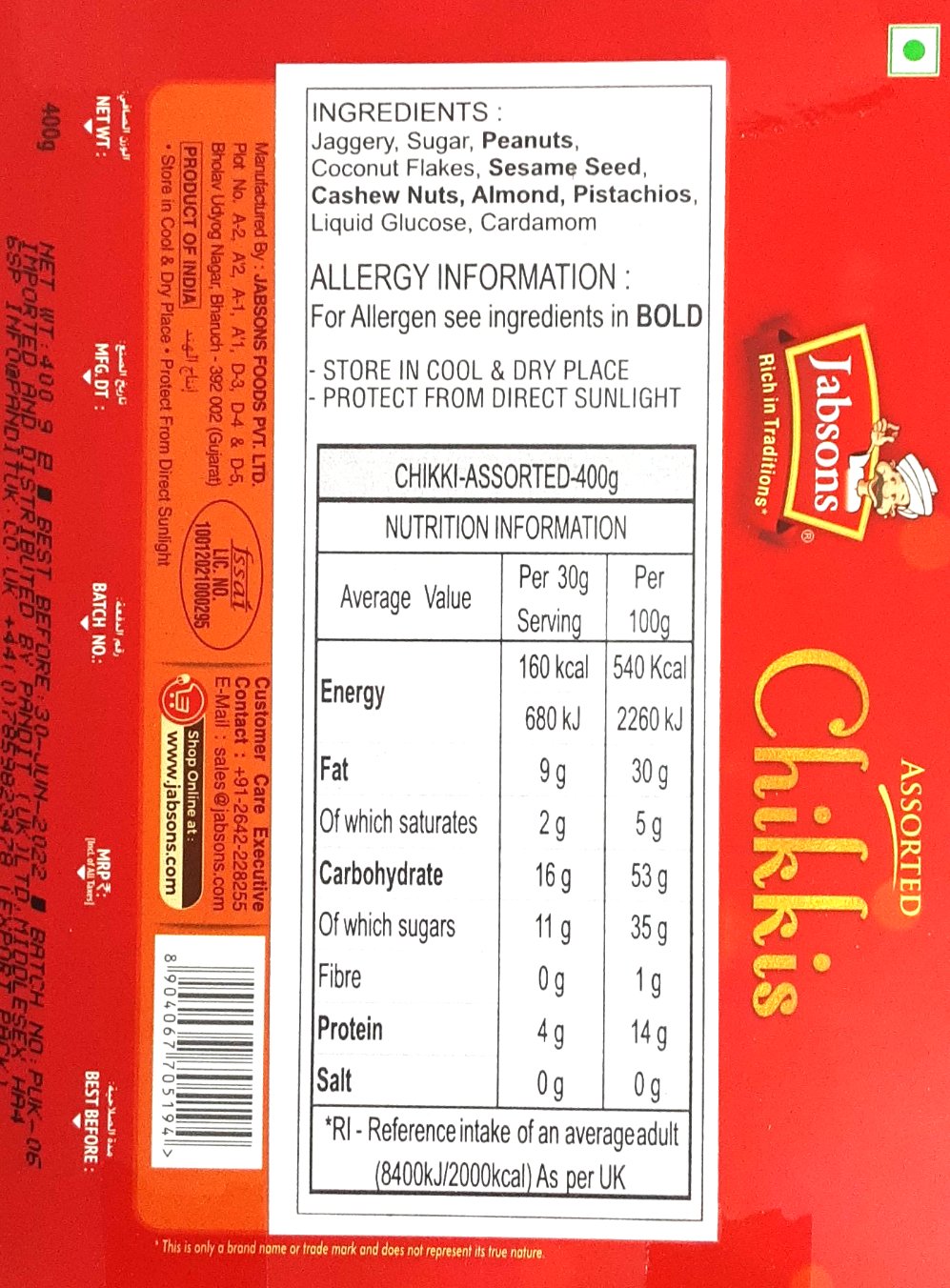 Jabsons Sweets  Chikki Assorted 400g