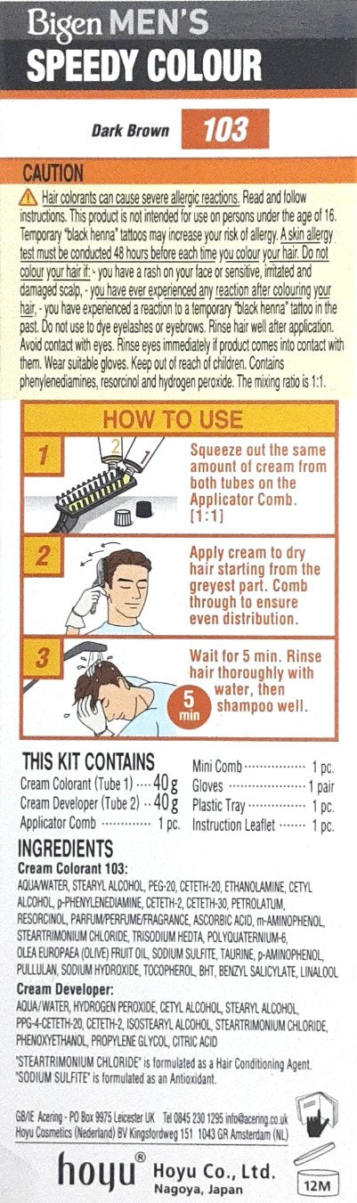 Bigen Speedy Mens Hair Colour Dark Brown 103