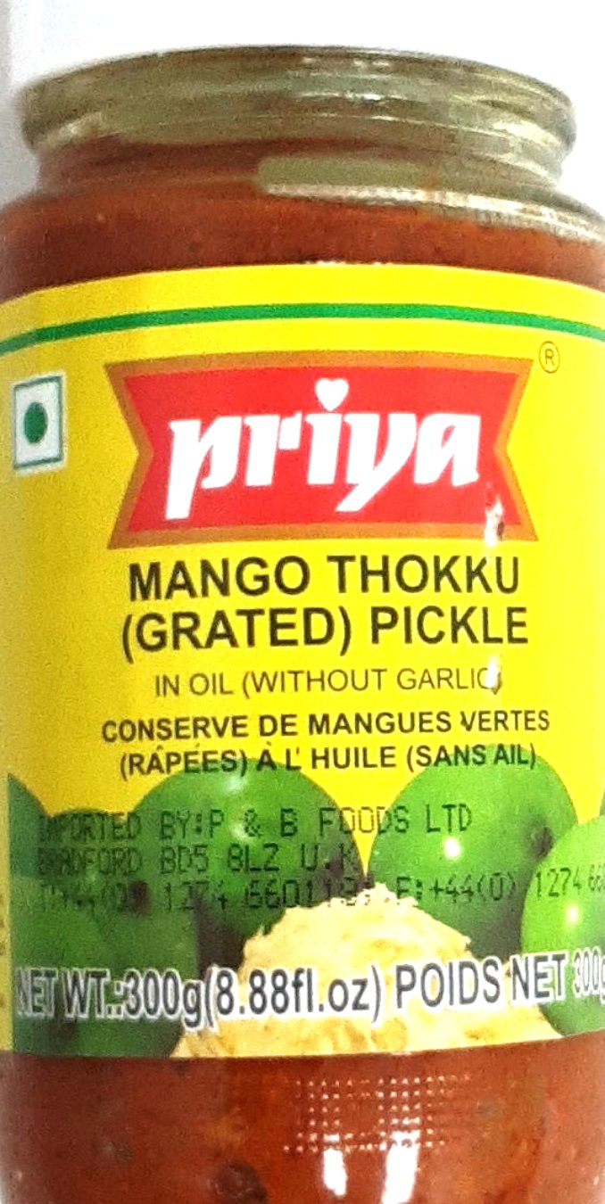 Priya Pickle Mango Thokku Grated In Oil Without Garlic 300g - ExoticEstore
