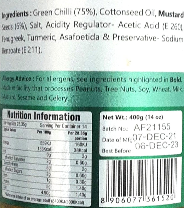 Jaimin Pickle Green Chilli 400g