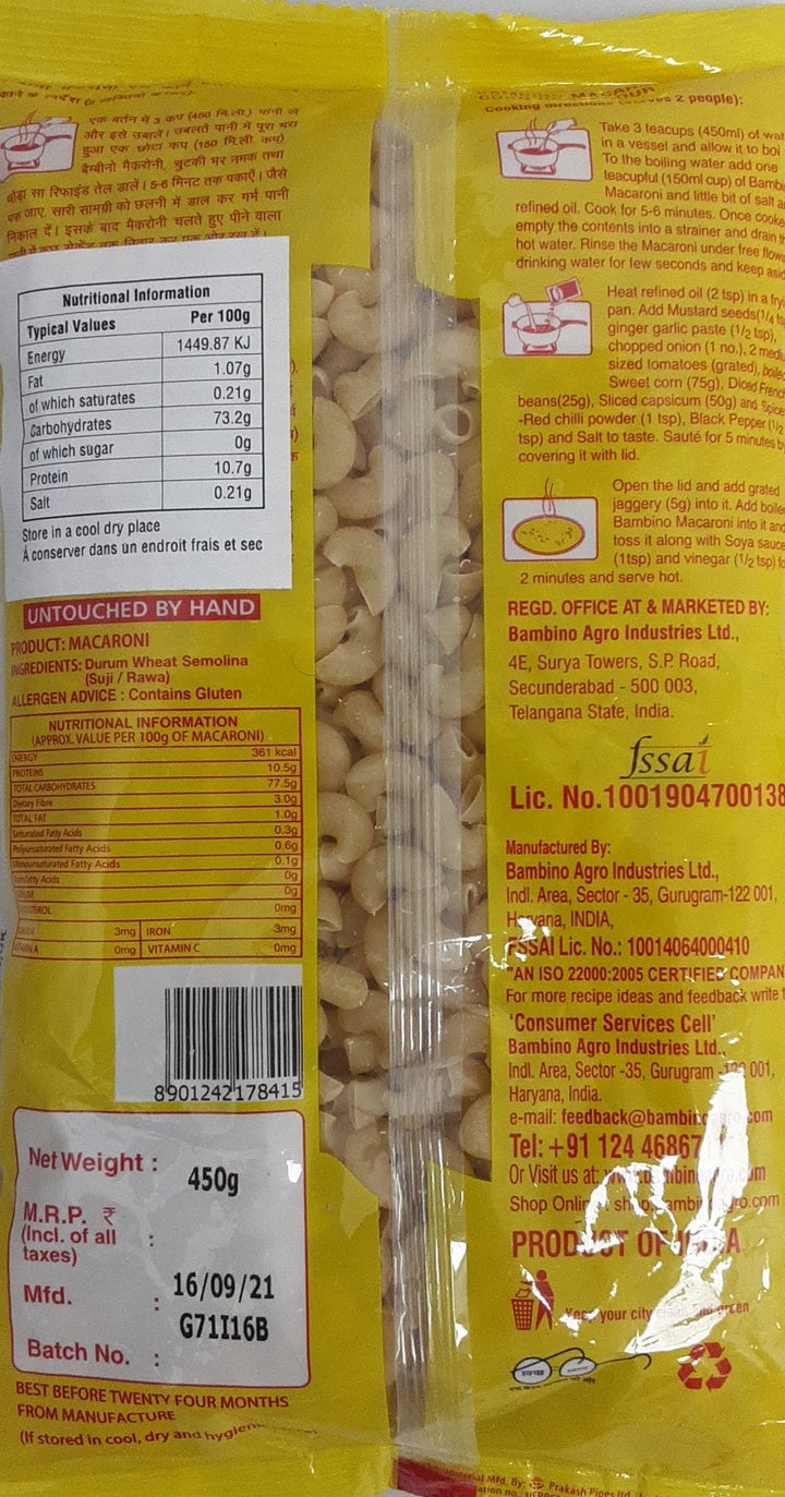 Bambino Macaroni Pasta Elbow 400g