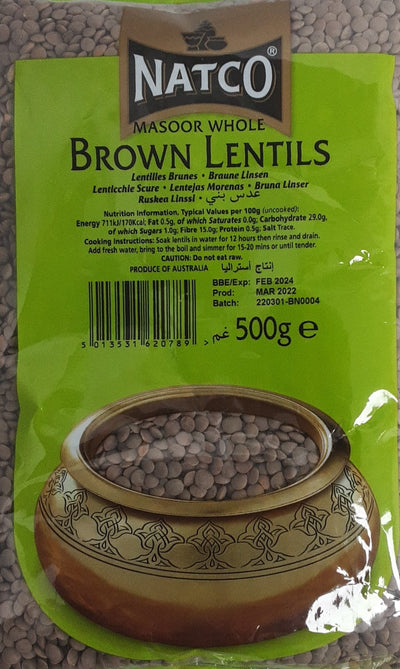 Natco Masoor Whole Brown Lentils 500g