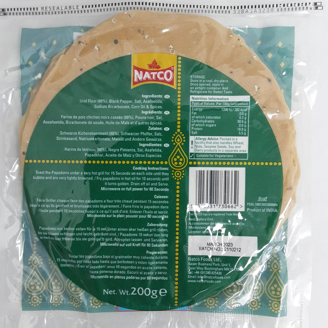 Natco Pappadums Black Pepper 200g