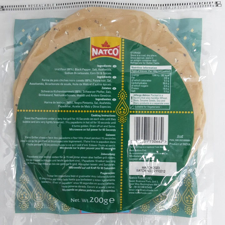 Natco Pappadums Black Pepper 200g