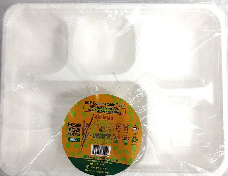 Bio Ware Compostable Thali 5 Section 25Pcs