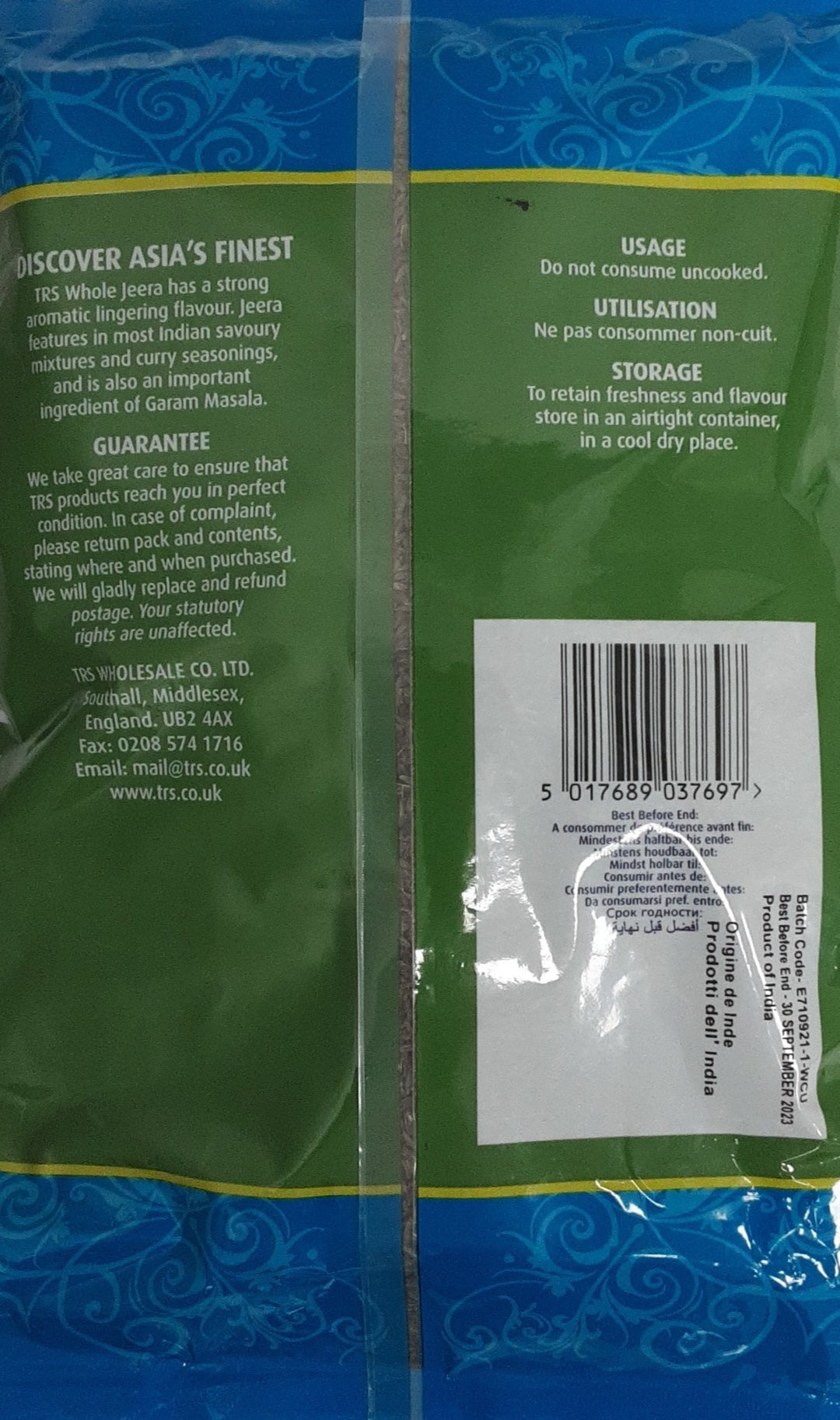 TRS Cumin Jeera Seeds Whole 1Kg