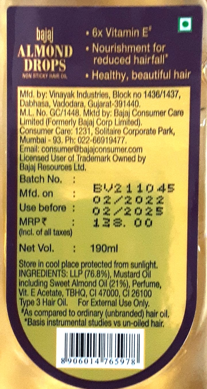 Bajaj Almonds Drops Hair Oil 190ml