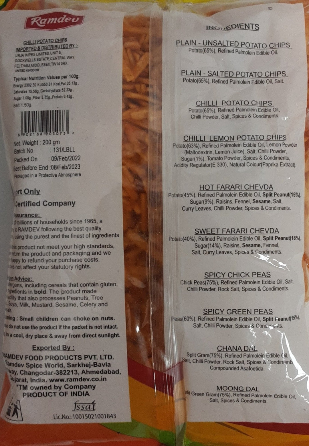Ramdev Chips Potato Chilli 200g