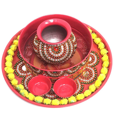 Traditional Karwa Chauth Pooja Kit Design 2G Get Cotton Wick Jot Pack Free