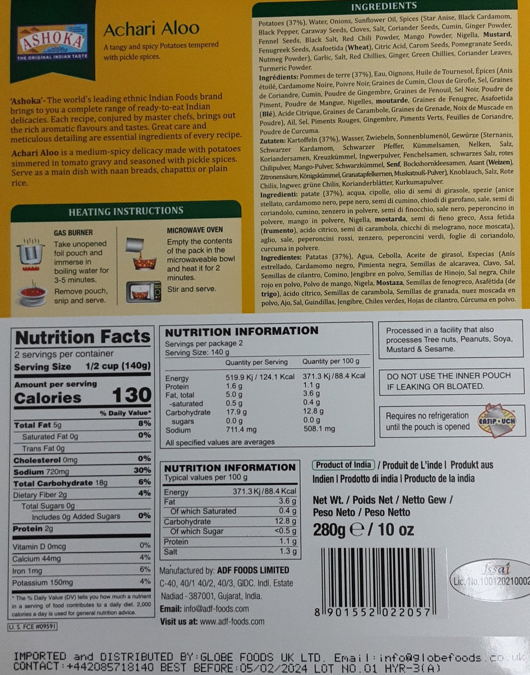 Ashoka Ready Meal Achari Aloo Ready Meal 280g