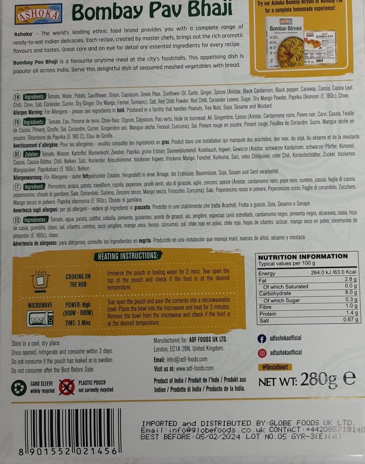 Ashoka Ready Meal Bombay Pav Bhaji 280g