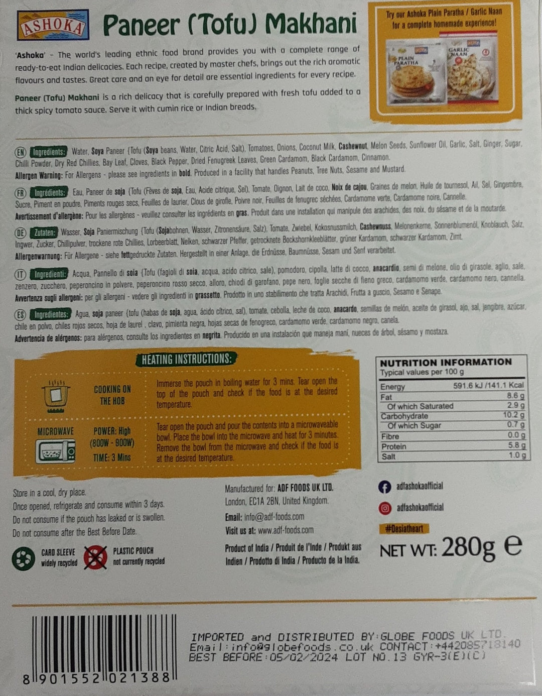 Ashoka Ready Meal Paneer Tofu Makhani 280g