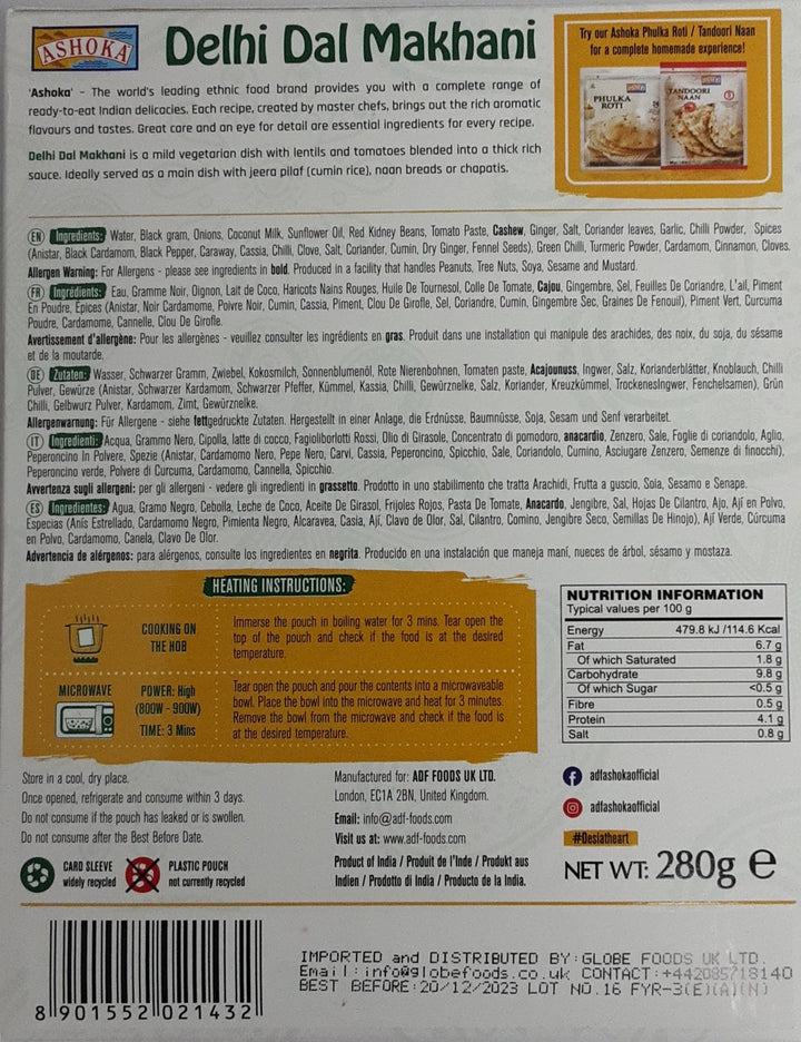 Ashoka Ready Meal Delhi Dal Makhnani 280g
