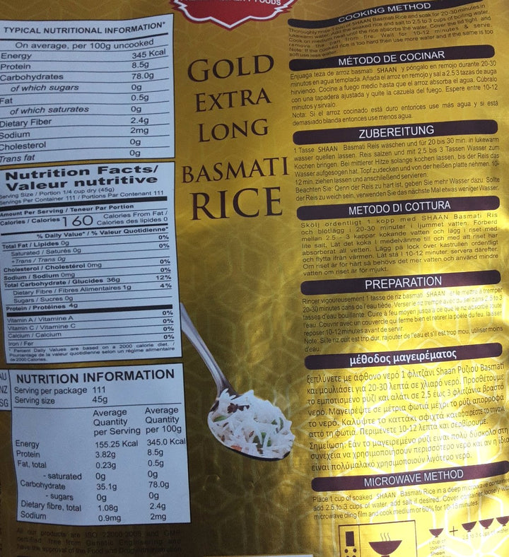 Shaan Rice Basmati Gold Extra Long 5Kg