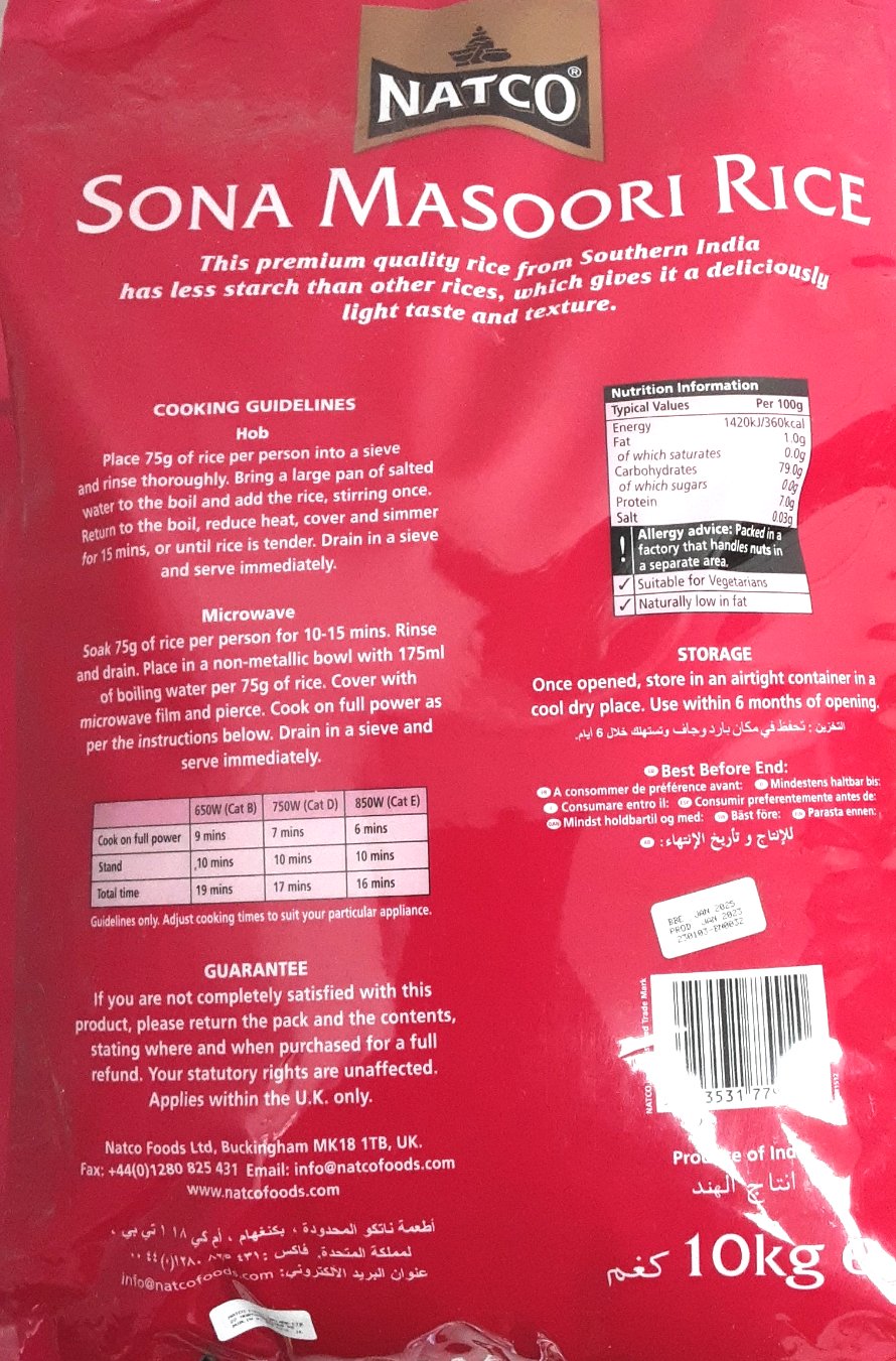 Natco Rice Sona Massori Parboiled 10Kg