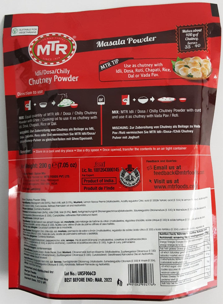 MTR Idli Dosa Chilly Chutney Powder 200g - ExoticEstore