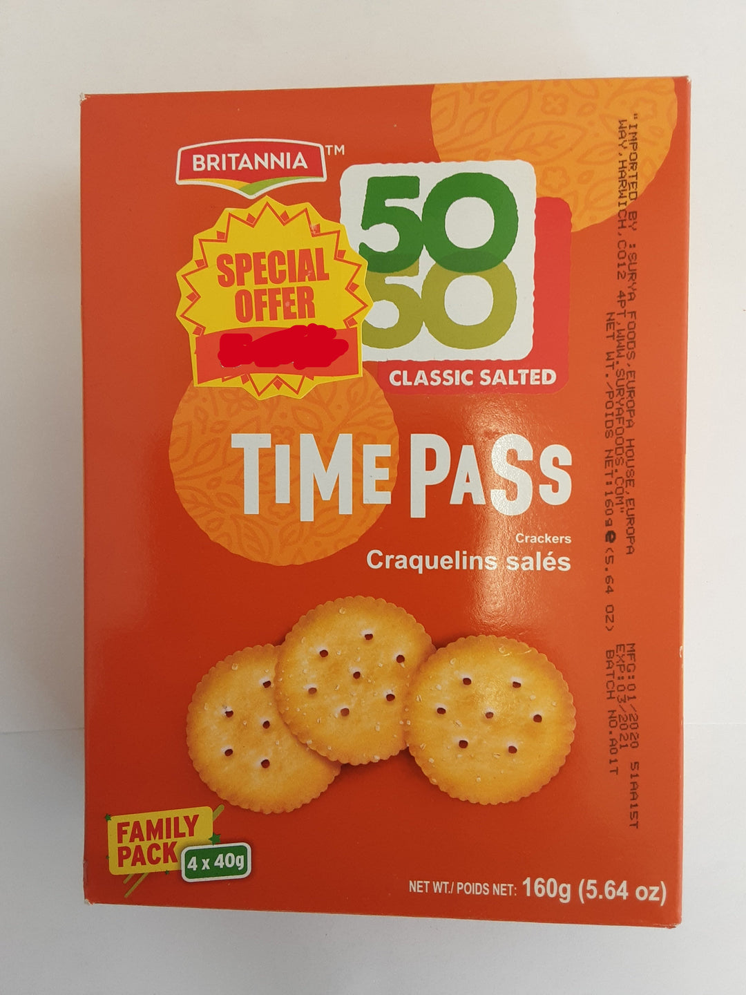 Britannia 5050 Crackers Timepass Salted 164g MP 99p - ExoticEstore