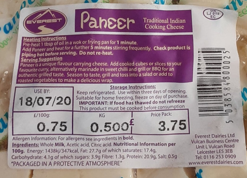 Everest Paneer Diced 500g MP £3.75 - ExoticEstore