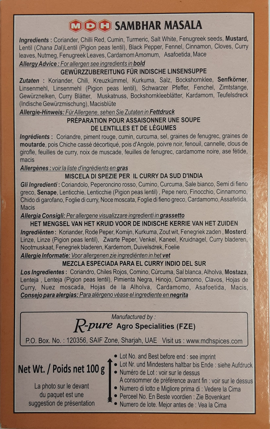 MDH Sambhar Masala 100g - ExoticEstore
