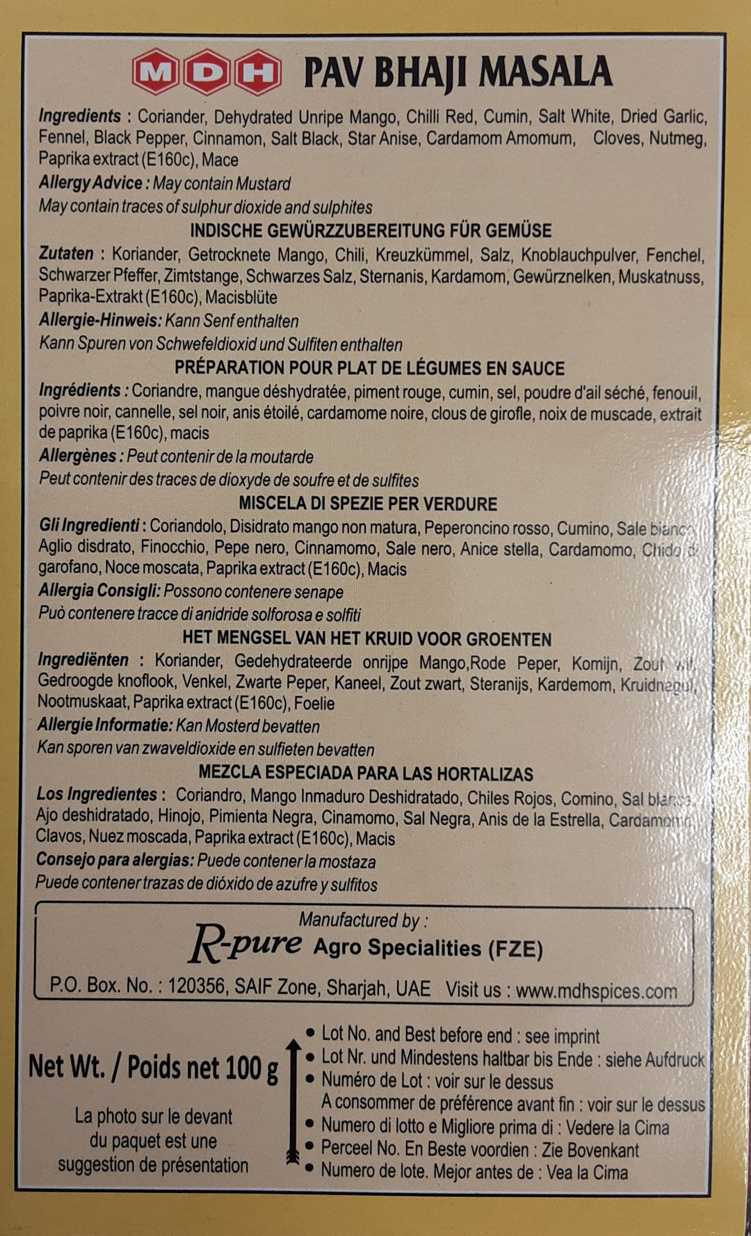 MDH Pav Bhaji Masala 100g - ExoticEstore