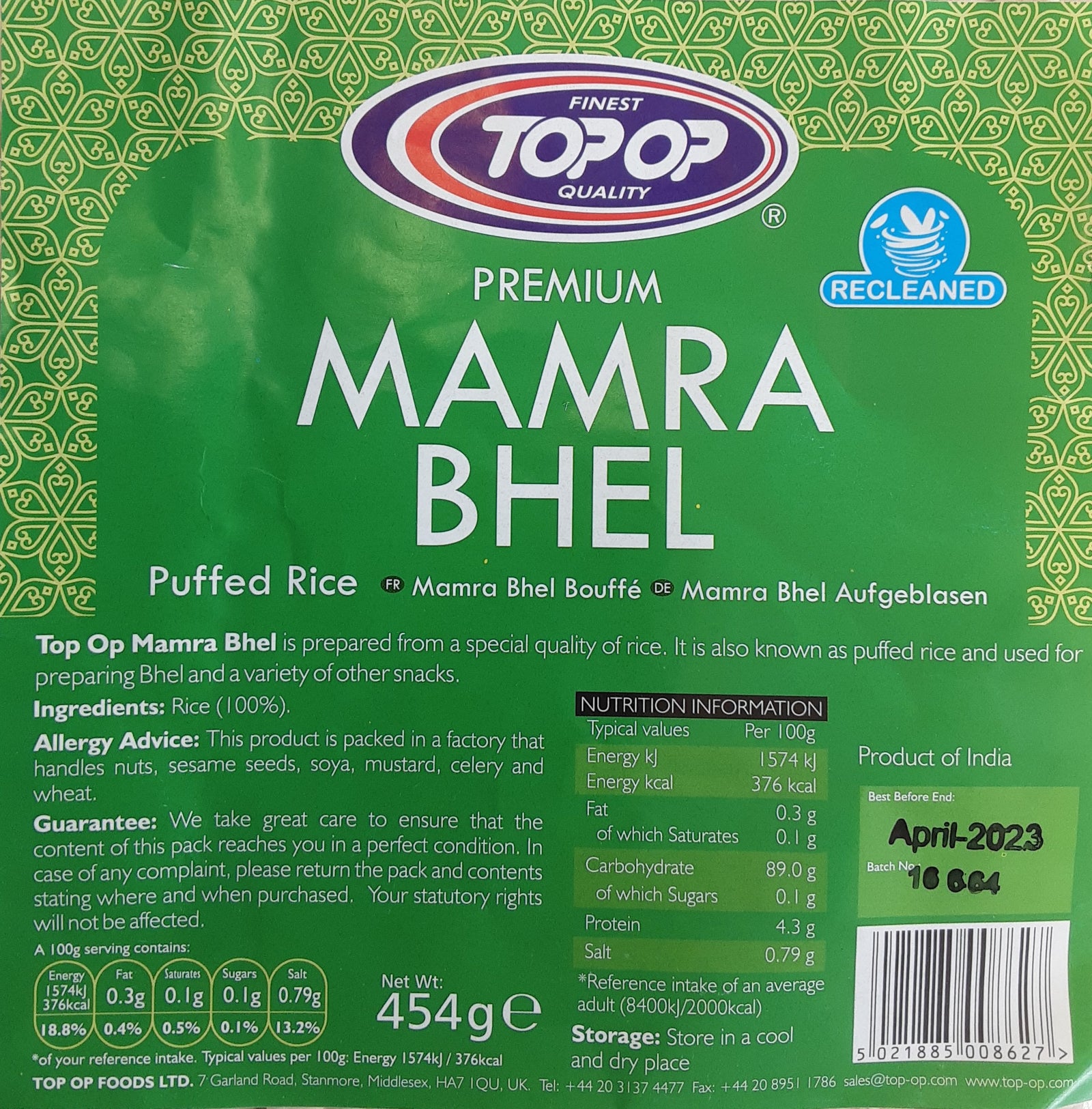 Top Op Premium Mamra Bhel Puffed Rice 454g - ExoticEstore