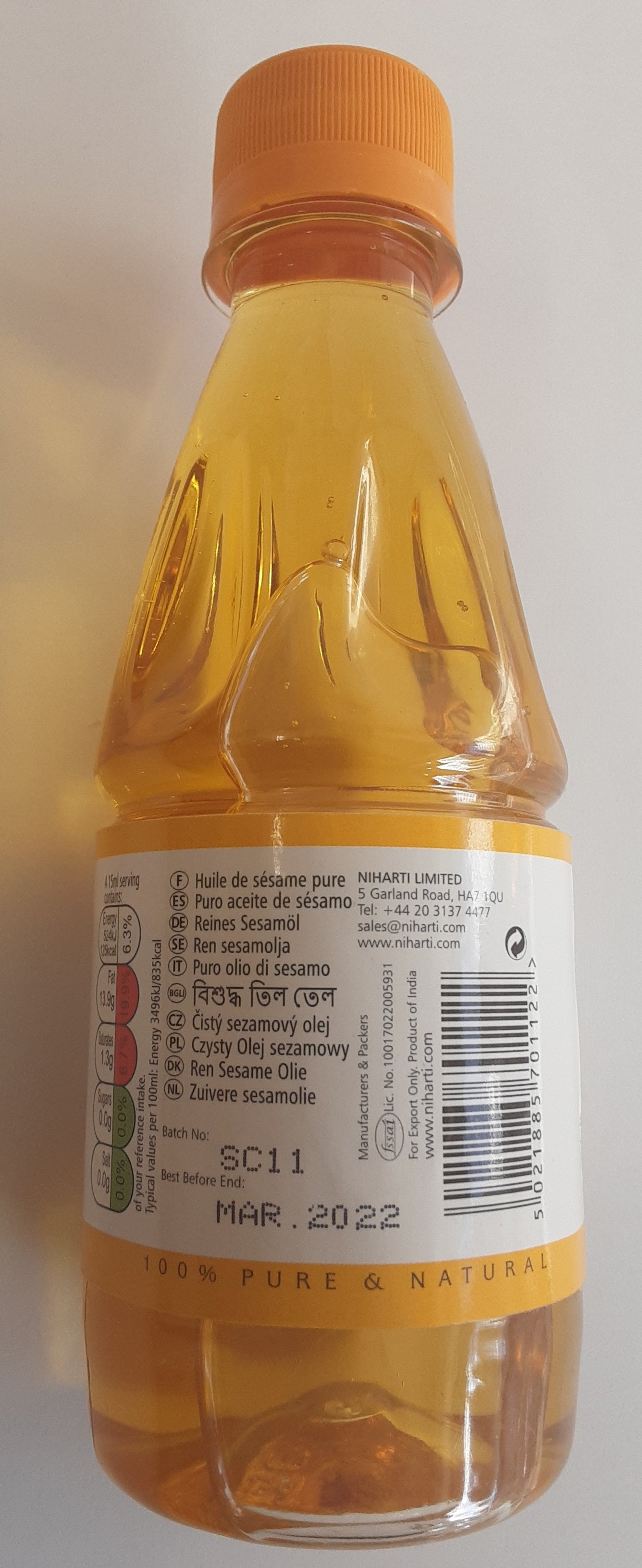 Niharti Pure Sesame Oil 250ml MP - ExoticEstore