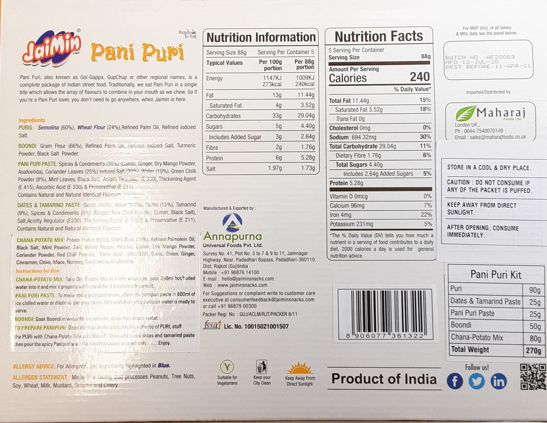 Jaimin Pani Puri Kit 30 Pieces