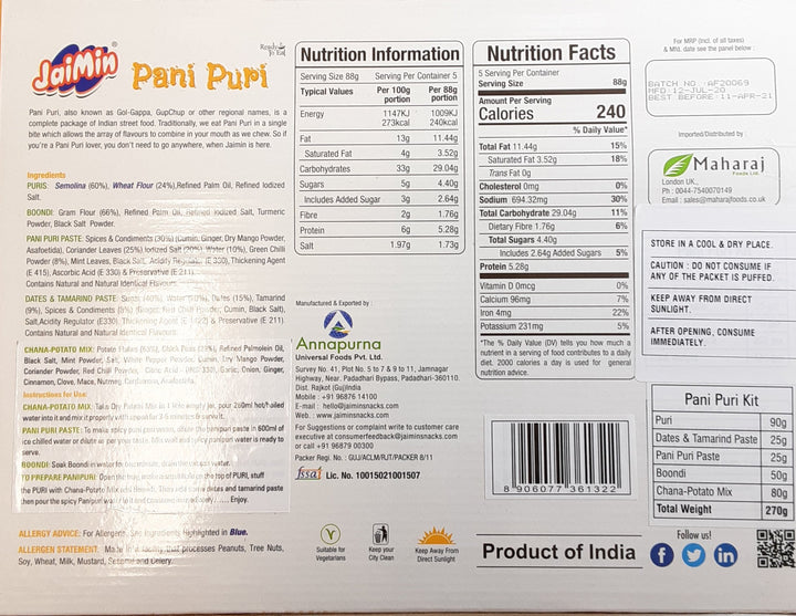 Jaimin Pani Puri Kit 30 Pieces