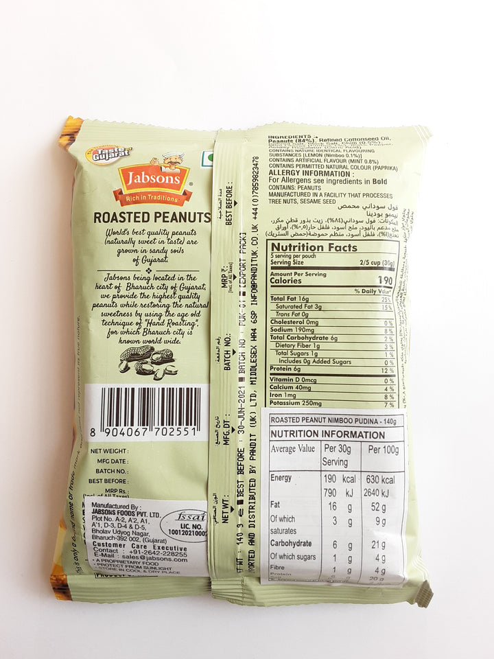 Jabsons Roasted Peanuts Nimboo Pudina 140g